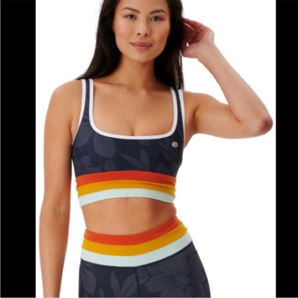 Rip Curl Vaporcool Sports bra Retro Stripes Athletic Athleisure Activewear S/M - Picture 1 of 7